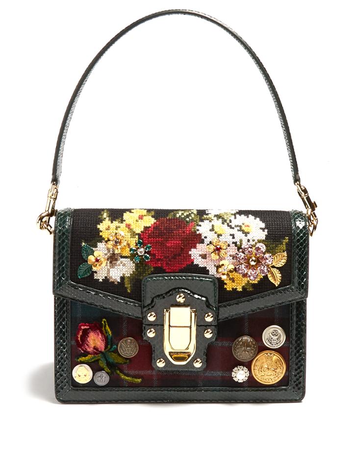 Dolce & Gabbana Dolce Soft Snakeskin-trimmed Tartan Bag