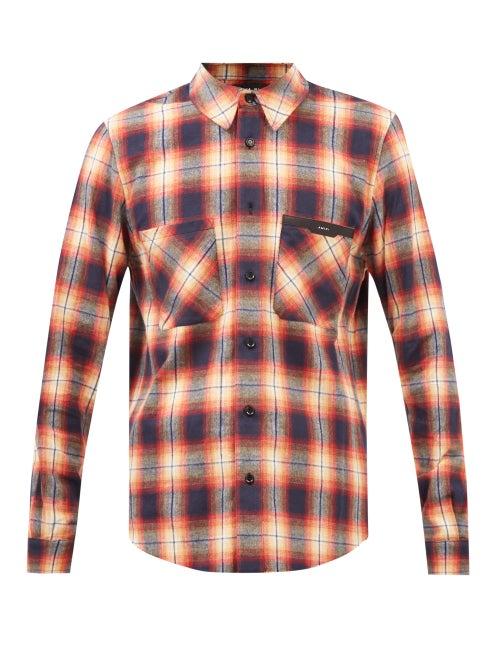 Amiri - Logo-patch Checked Cotton-flannel Shirt - Mens - Black Red