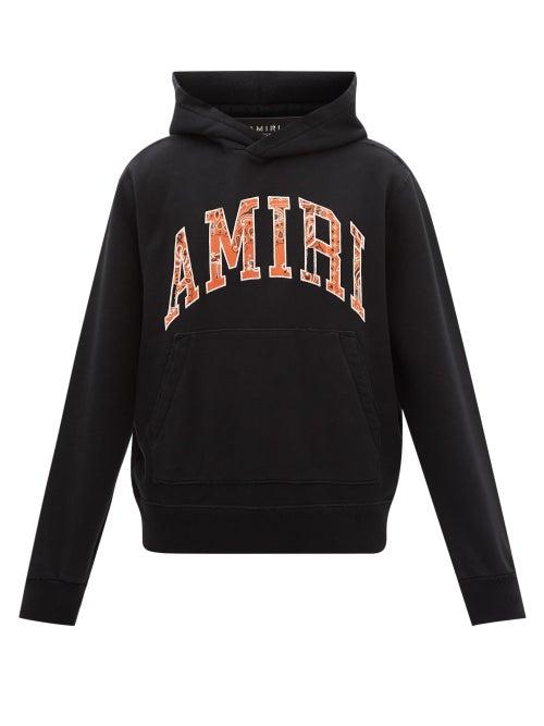 Amiri - Bandana-logo Cotton-jersey Hooded Sweatshirt - Mens - Black Orange