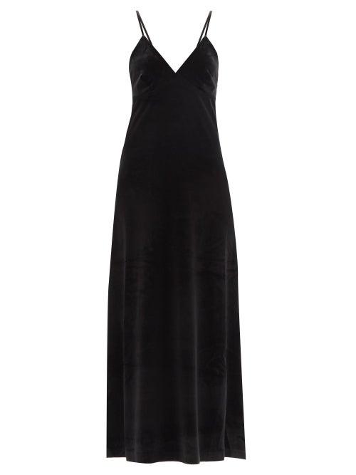 Matchesfashion.com Norma Kamali - V-neck Velvet Slip Dress - Womens - Black