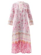 Emporio Sirenuse - Giada Printed Cotton-voile Midi Dress - Womens - Pink Print