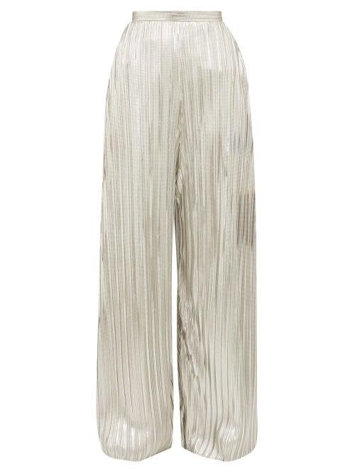 Matchesfashion.com Rodarte - Wide Leg Pleated Metallic Trousers - Womens - Silver