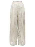 Matchesfashion.com Rodarte - Wide Leg Pleated Metallic Trousers - Womens - Silver