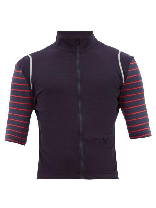 Matchesfashion.com Caf Du Cycliste - Monique Zip Through Wool Blend Jersey Cycling Top - Mens - Navy