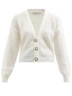 Alessandra Rich - Pearl-button Mohair-blend Cardigan - Womens - White