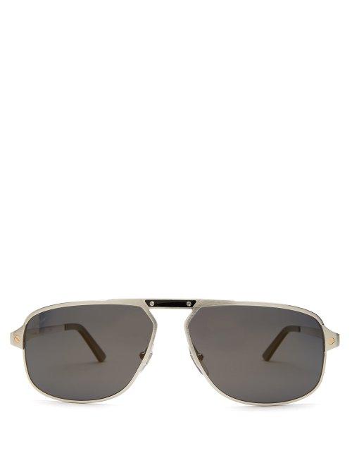 Matchesfashion.com Cartier Eyewear - Santos De Cartier Aviator Sunglasses - Mens - Silver