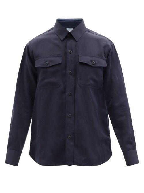 Matchesfashion.com Caruso - Patch-pocket Silk-blend Shirt - Mens - Navy