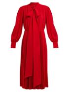 Matchesfashion.com Valentino - Pleated Silk Crepe Midi Dress - Womens - Red