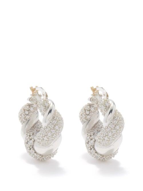 Bottega Veneta - Twist Sterling-silver & Crystal Hoop Earrings - Womens - Silver