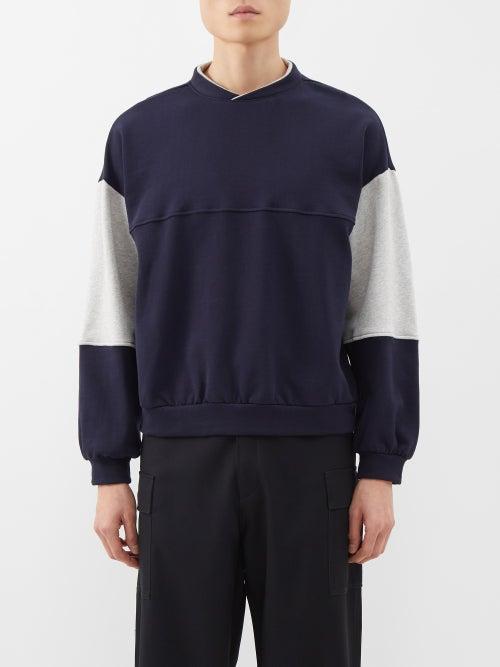 Maryam Nassir Zadeh - Theo Panelled Cotton-jersey Sweatshirt - Mens - Dark Blue