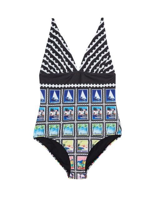 Matchesfashion.com Mary Mare - Ibiza Postage-stamp Print Swimsuit - Womens - Black Print