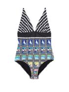 Matchesfashion.com Mary Mare - Ibiza Postage-stamp Print Swimsuit - Womens - Black Print