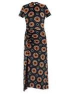 Paco Rabanne - Floral-jacquard Velvet Side-slit Dress - Womens - Black Multi