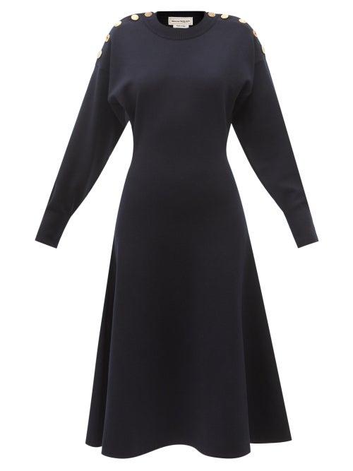 Alexander Mcqueen - Wool-blend Knitted Midi Dress - Womens - Navy