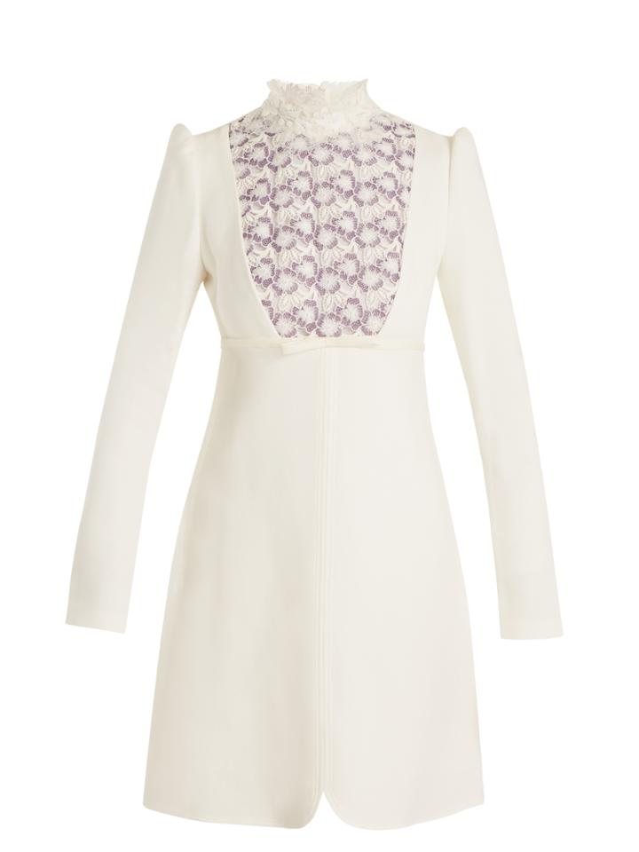 Giambattista Valli Floral Lace-trimmed High-neck Crepe Dress