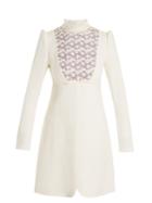 Giambattista Valli Floral Lace-trimmed High-neck Crepe Dress
