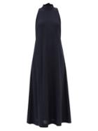 Three Graces London - Hannah High-neck Frayed-boucl Longline Dress - Womens - Navy