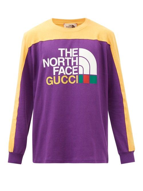 Gucci - X The North Face Logo-print Cotton-jersey T-shirt - Mens - Purple Multi