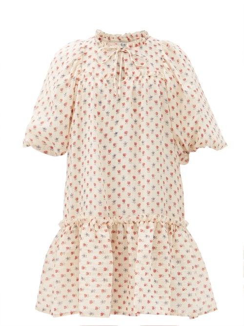 Matchesfashion.com Sea - Alexis Floral-print Wool-blend Gauze Dress - Womens - Cream Print