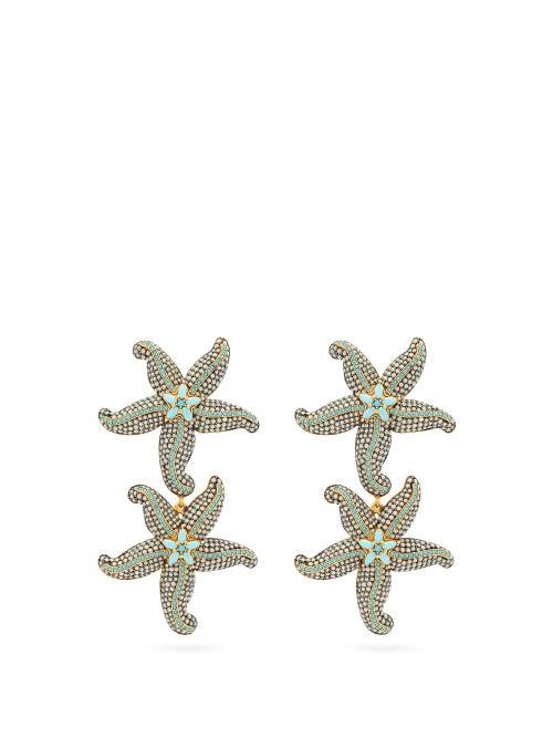 Matchesfashion.com Begum Khan - Odyssey 24kt Gold Plated Clip Earrings - Womens - Blue