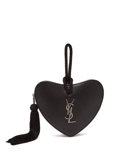 Matchesfashion.com Saint Laurent - Sac Caur Heart Leather Clutch - Womens - Black