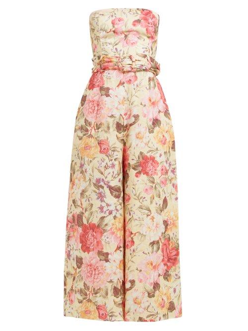 Matchesfashion.com Zimmermann - Honour Strapless Linen Jumpsuit - Womens - Pale Yellow