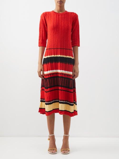 Proenza Schouler - Striped Fil-coup Knitted Cotton-blend Midi Dress - Womens - Red Multi
