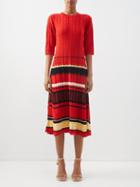 Proenza Schouler - Striped Fil-coup Knitted Cotton-blend Midi Dress - Womens - Red Multi