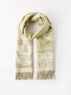 Alexander Mcqueen - Tasselled Skull-jacquard Wool Scarf - Womens - White Multi