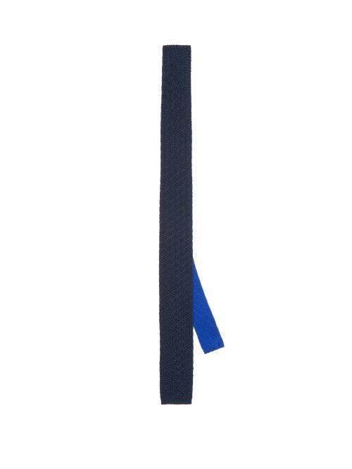 Matchesfashion.com Paul Smith - Two Tone Diamond Stitch Silk Tie - Mens - Navy