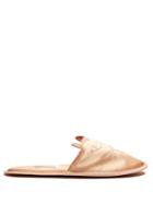Charlotte Olympia Cat-face Embroidered Satin Slipper Shoes
