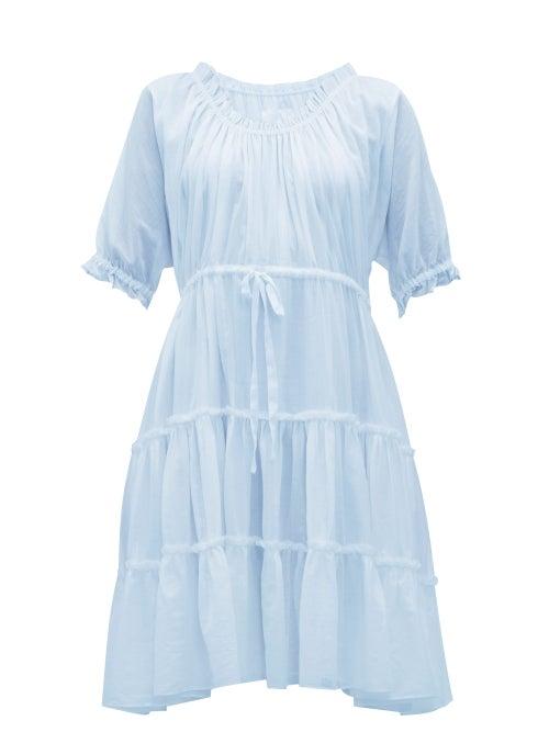 Matchesfashion.com Loup Charmant - Kassos Ruffled Cotton Poplin Midi Dress - Womens - Light Blue