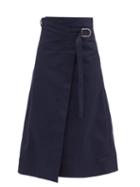 Matchesfashion.com Gabriela Hearst - Linda A-line Cotton-canvas Wrap Skirt - Womens - Navy