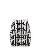 Balmain - Monogram-jacquard Wool-blend Knitted Skirt - Womens - Black White