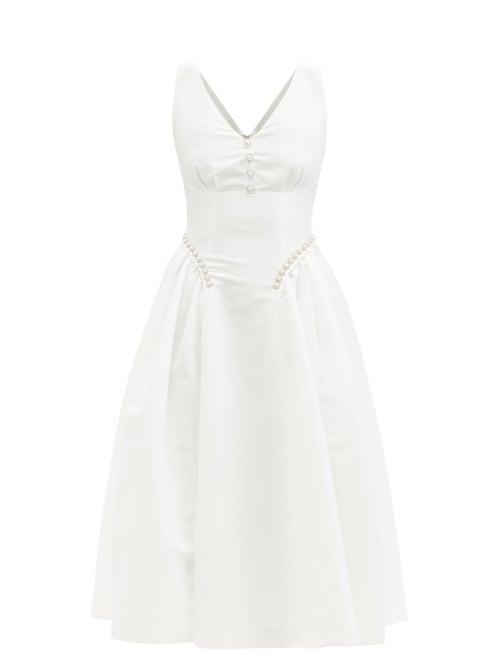 Ladies Rtw Self-portrait - Faux-pearl Embellished Taffeta Midi Dress - Womens - White
