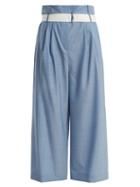Matchesfashion.com Tibi - Paperbag Wide Leg Pleat Trousers With Belt - Womens - Light Blue