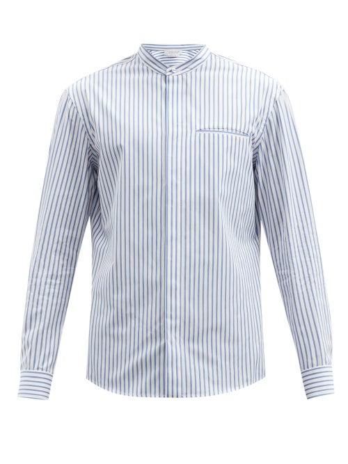 Matchesfashion.com Gabriela Hearst - Oliver Stand-collar Striped Cotton Shirt - Mens - Blue White