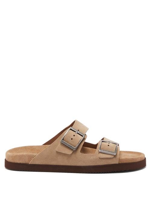 Matchesfashion.com Brunello Cucinelli - Double-buckle Suede Sandals - Mens - Grey