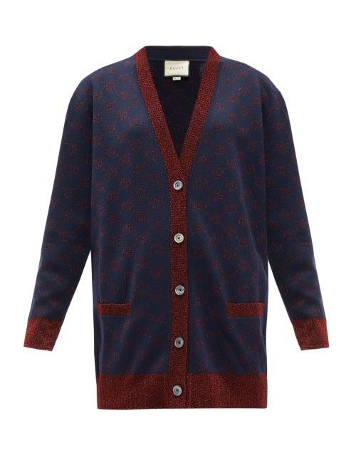 Matchesfashion.com Gucci - Gg-jacquard Wool-blend Cardigan - Womens - Blue Multi