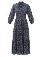 Matchesfashion.com Cefinn - Olivia Floral-print Twill Midi Dress - Womens - Blue Multi