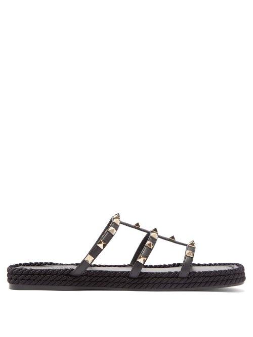 Matchesfashion.com Valentino - Rockstud Torchon Leather Slides - Womens - Black