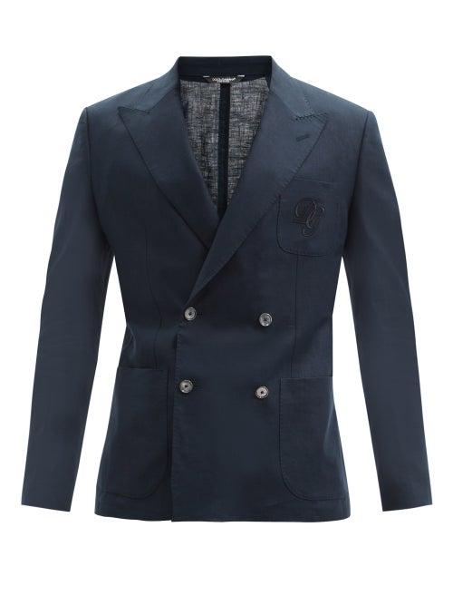 Matchesfashion.com Dolce & Gabbana - Logo-embroidered Linen-fresco Blazer - Mens - Navy