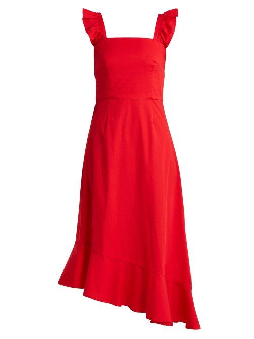 Matchesfashion.com Staud - Valentina Cotton Poplin Asymmetric Dress - Womens - Red