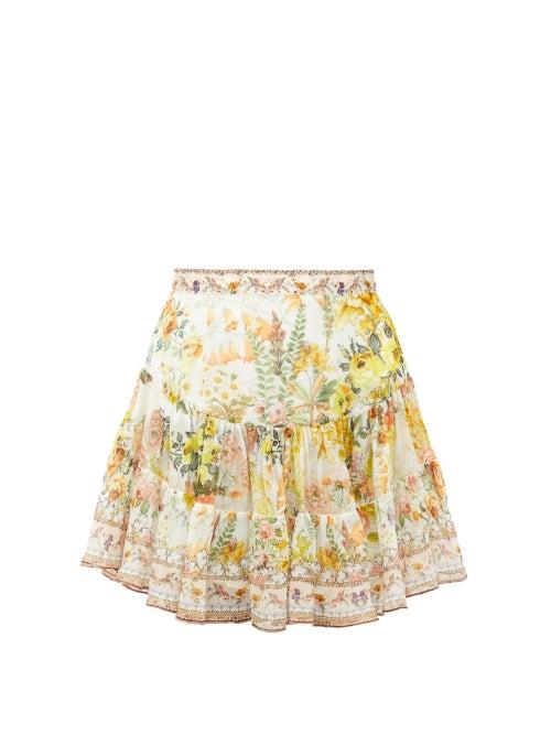 Matchesfashion.com Camilla - In The Hills Of Tuscany-print Silk Mini Skirt - Womens - Yellow Print