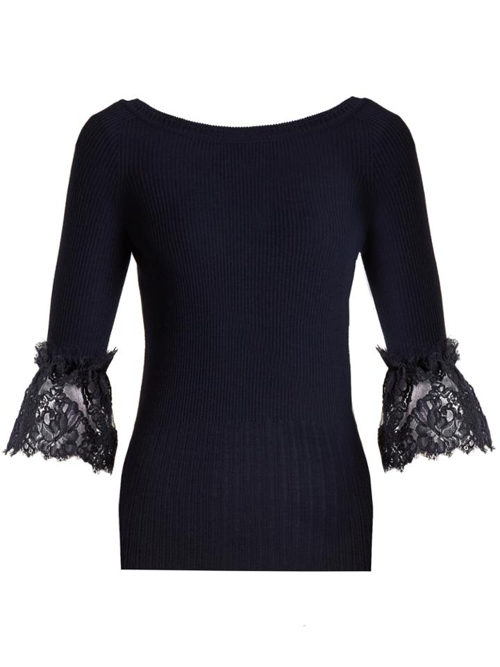 Oscar De La Renta Lace-trimmed Wool Sweater