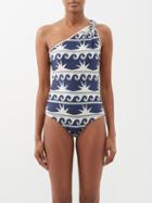 Johanna Ortiz - Ocean Amulet One-shoulder Swimsuit - Womens - Navy Print