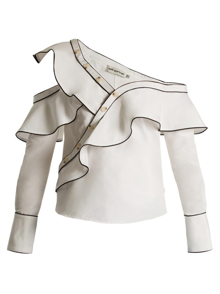 Self-portrait One-shoulder Cotton And Silk-blend Shirt