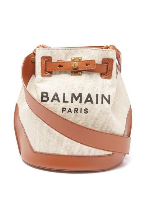 Balmain - B-army Canvas And Leather Bucket Bag - Womens - Tan Multi