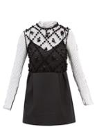 Valentino - High-neck Sequinned-mesh And Wool-blend Mini Dress - Womens - Black