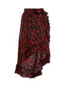 Matchesfashion.com Raquel Diniz - Lucy Floral Print Silk Georgette Skirt - Womens - Black Red